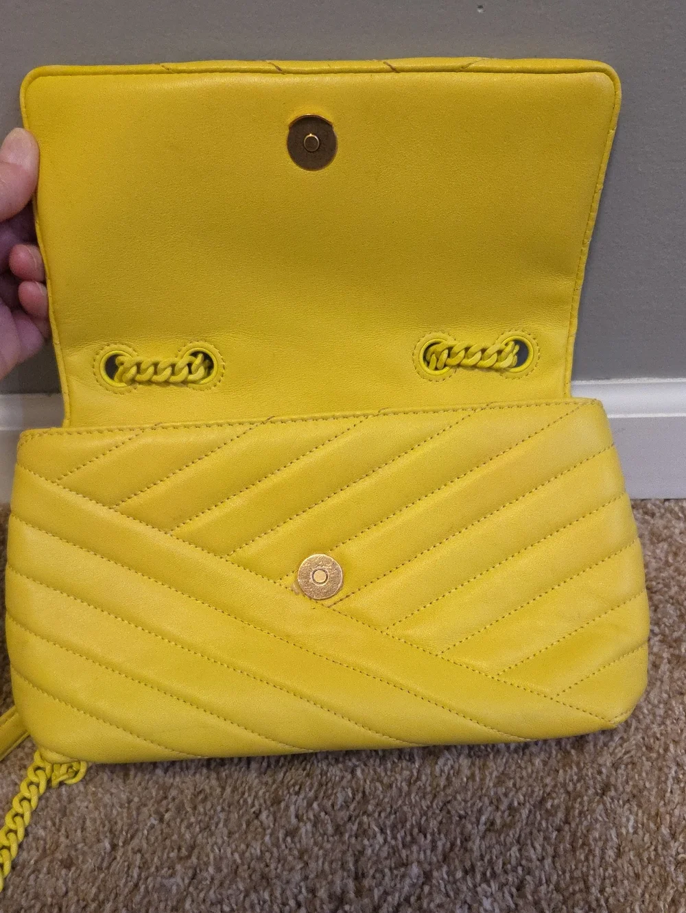 TORY BURCH Kira Chevron Yellow Quilted Napa Leather Crossbody Shoulder Bag